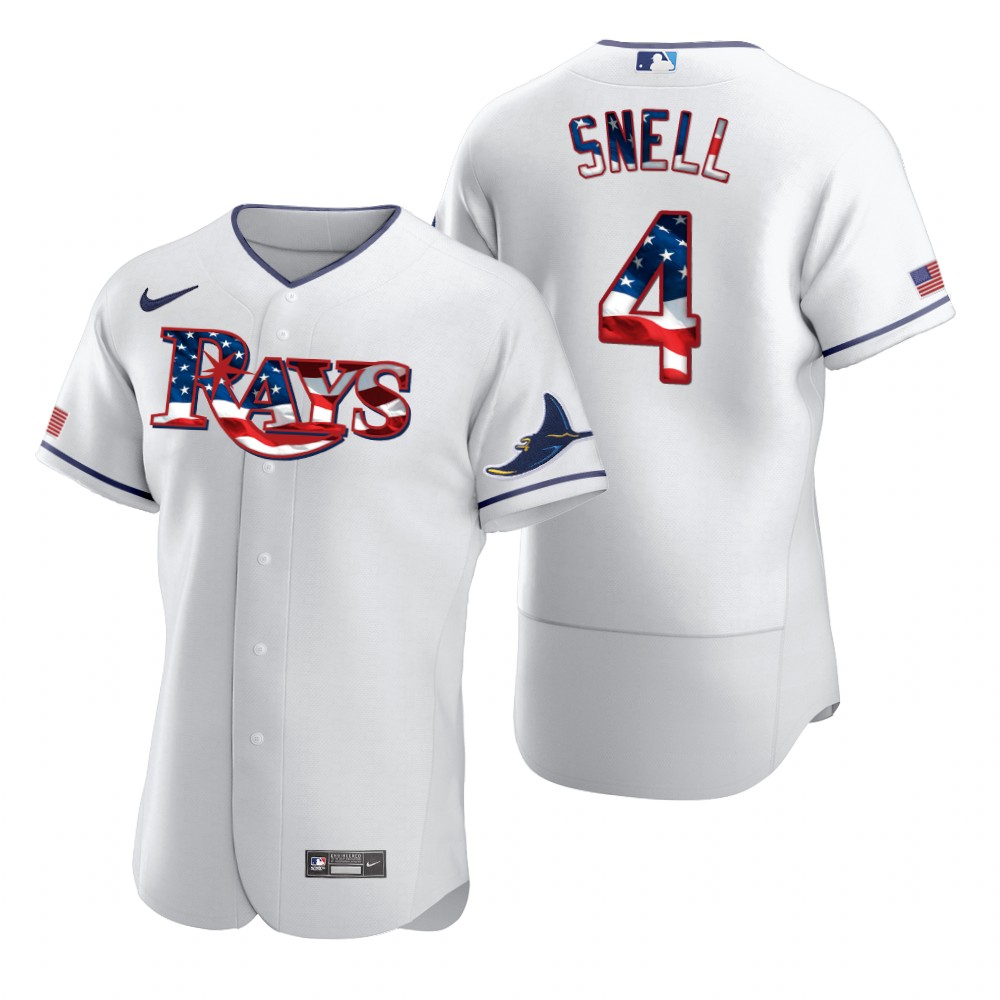 Tampa Bay Rays #4 Blake Snell Men Nike White Fluttering USA Flag Limited Edition Authentic MLB Jersey